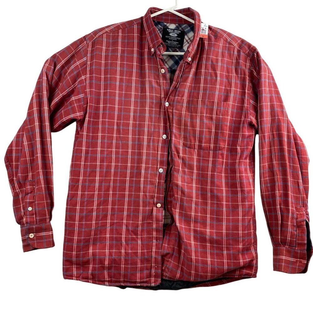 Grit Iron Workwear Men's Shacket Large Red Plaid Heavy Construction Flannel Shir